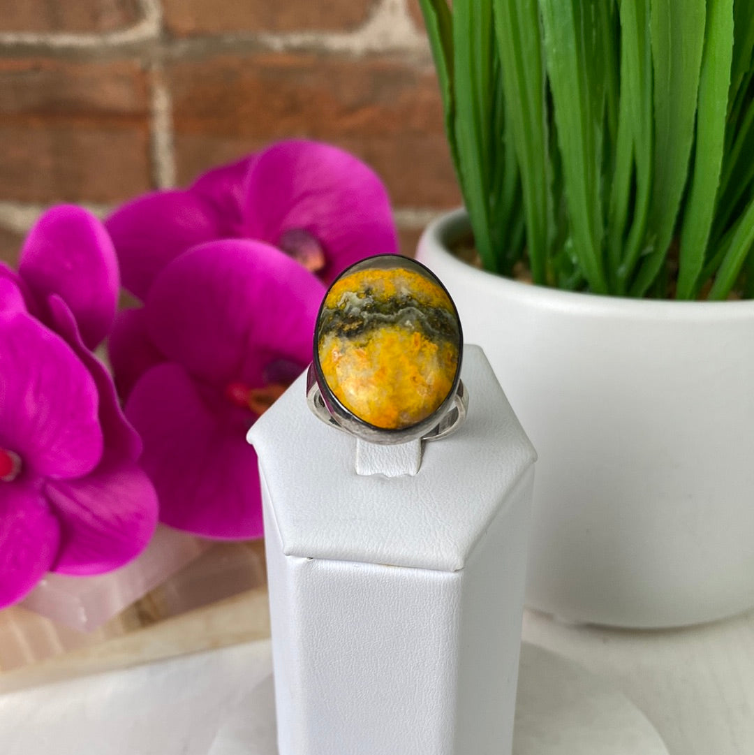 Bumblebee Jasper Polished Adjustable Sterling Silver Ring
