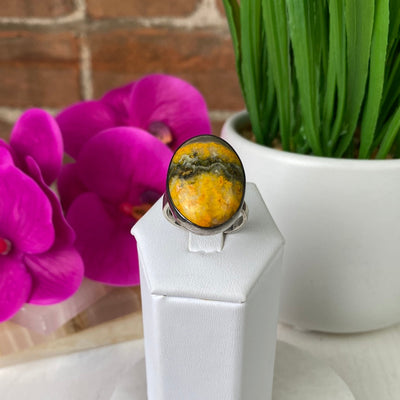 Bumblebee Jasper Polished Adjustable Sterling Silver Ring
