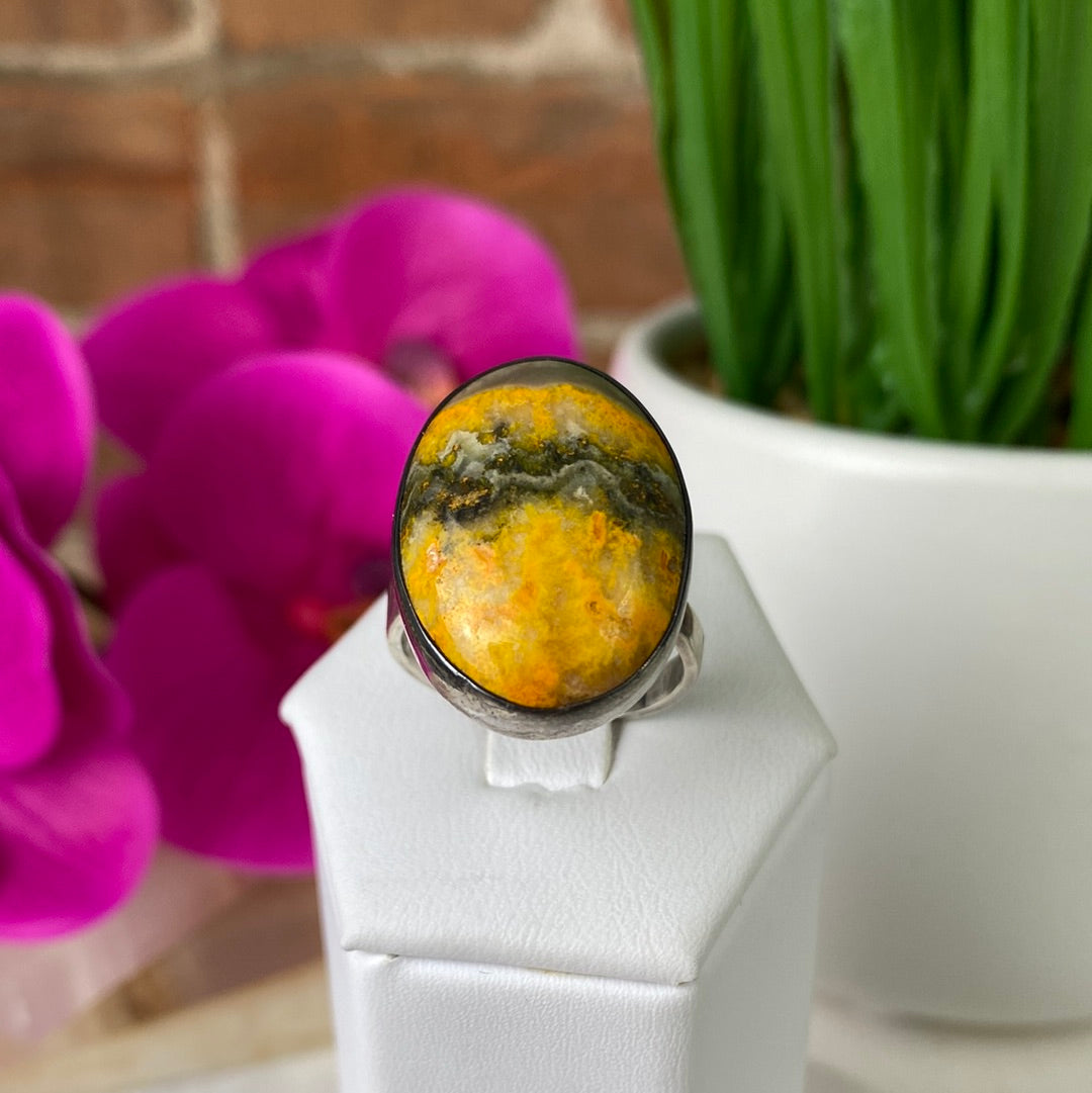 Bumblebee Jasper Polished Adjustable Sterling Silver Ring