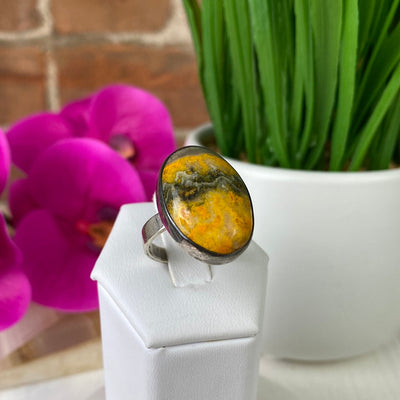 Bumblebee Jasper Polished Adjustable Sterling Silver Ring