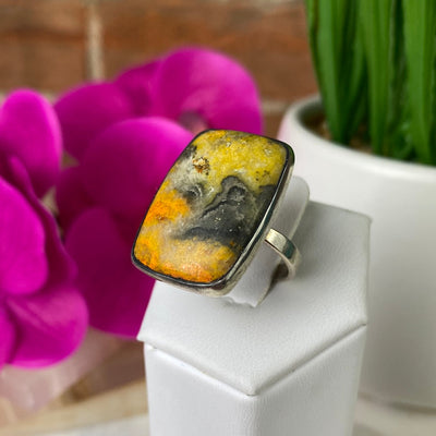 Bumblebee Jasper Polished Adjustable Sterling Silver Ring
