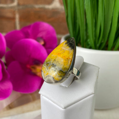 Bumblebee Jasper Polished Adjustable Sterling Silver Ring