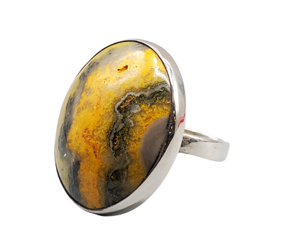 Bumblebee Jasper Polished Adjustable Sterling Silver Ring