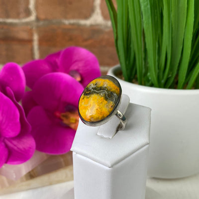 Bumblebee Jasper Polished Adjustable Sterling Silver Ring