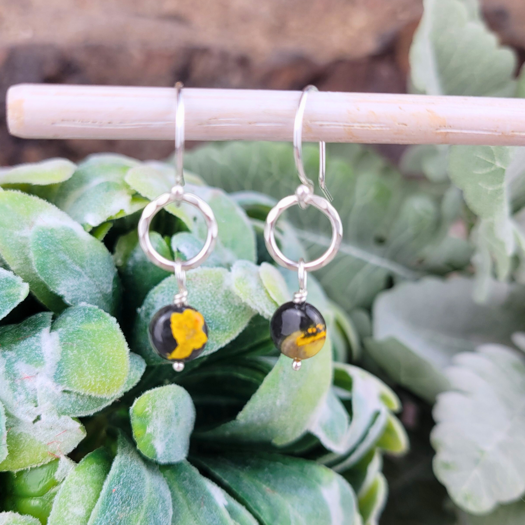 Bumblebee Jasper and Silver Earrings - Artisan Made