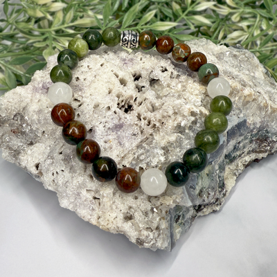 Canadian and White Jade with African Opal Stretch Bracelet - Artisan Made