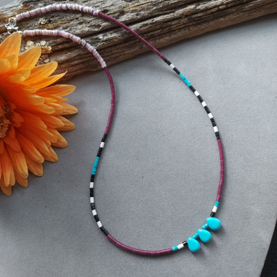 "Canyon Nomad" Native Turquoise & Jasper Heishi Necklace – Artisan Made