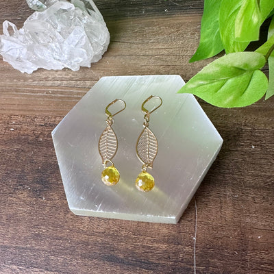 "Capture the Sun's Rays" Gold Leaf and Citrine Earrings - Artisan Made