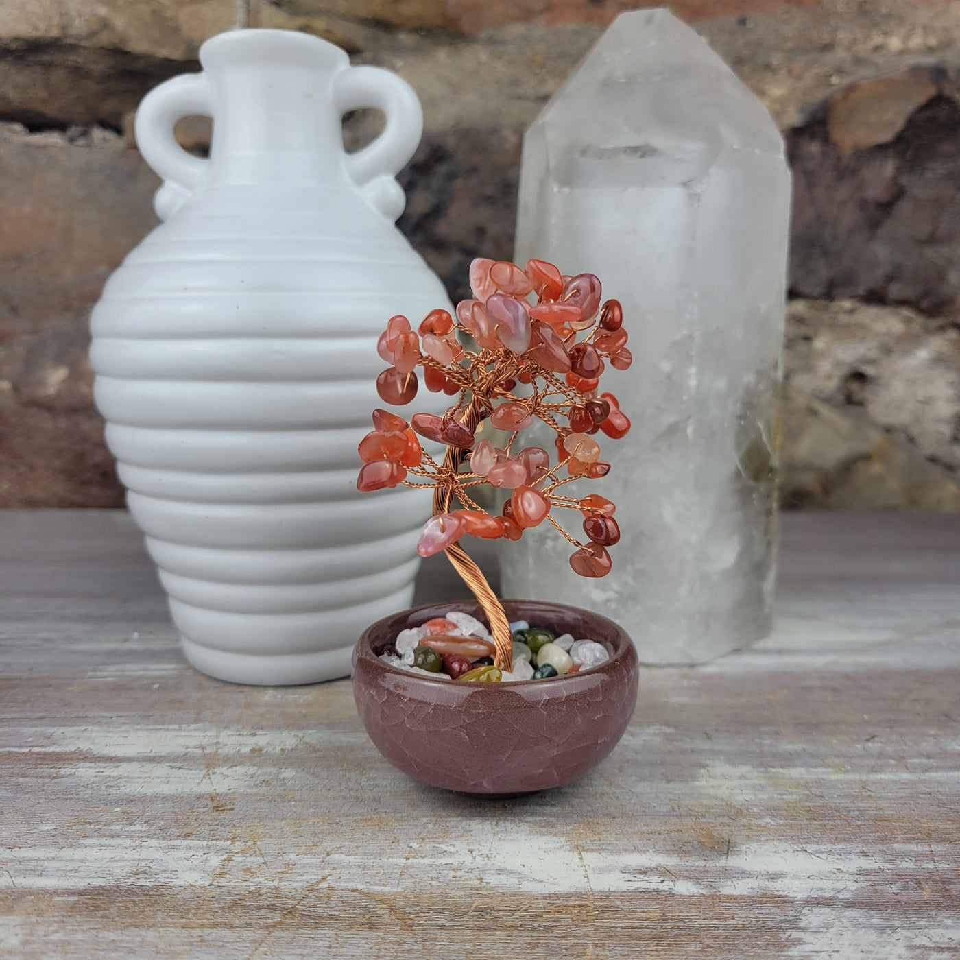 Carnelian Gemstone Tree in Ceramic Bowl