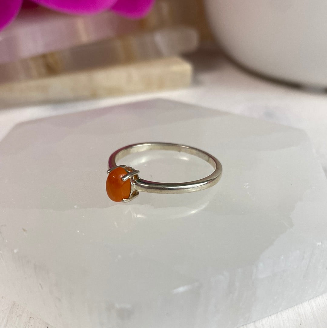 Carnelian Oval Ring in sterling silver Prong Setting
