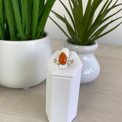 Carnelian Polished Teardrop sterling silver Ring