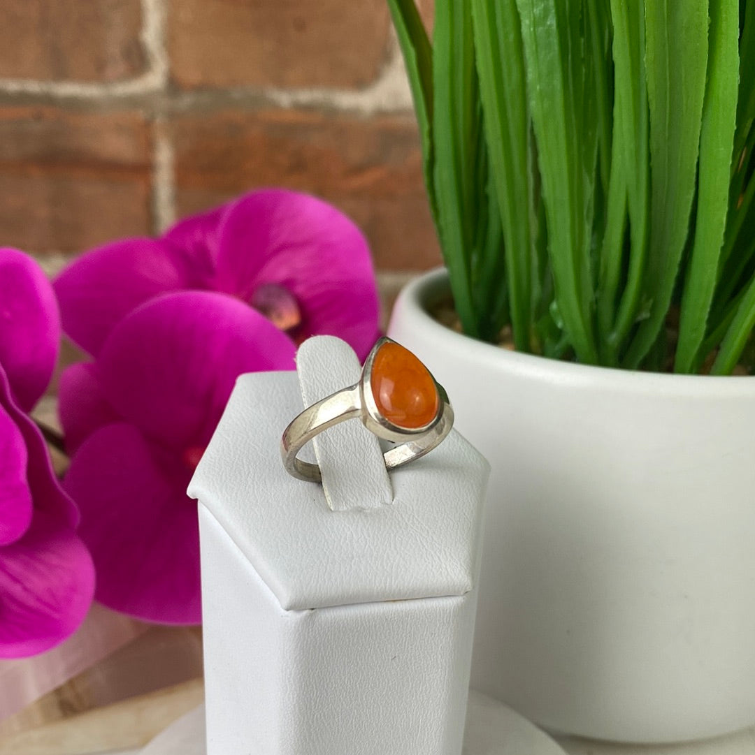 Carnelian Polished Teardrop sterling silver Ring