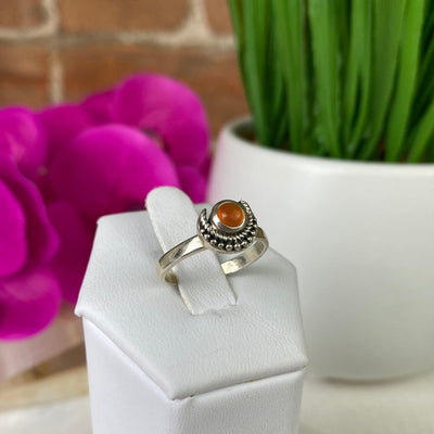 Carnelian Round Ring with Vine sterling silver Setting
