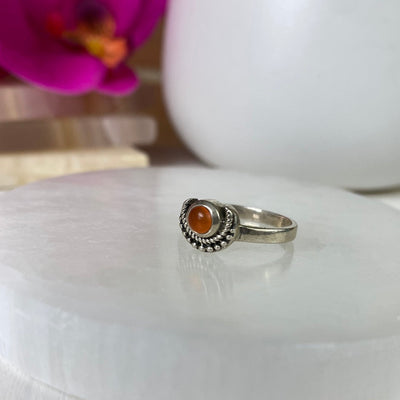 Carnelian Round Ring with Vine sterling silver Setting
