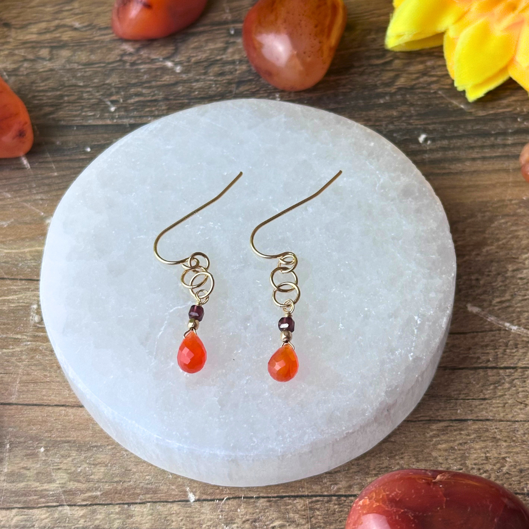 Carnelian and Garnet Dangle Earrings - Artisan Made