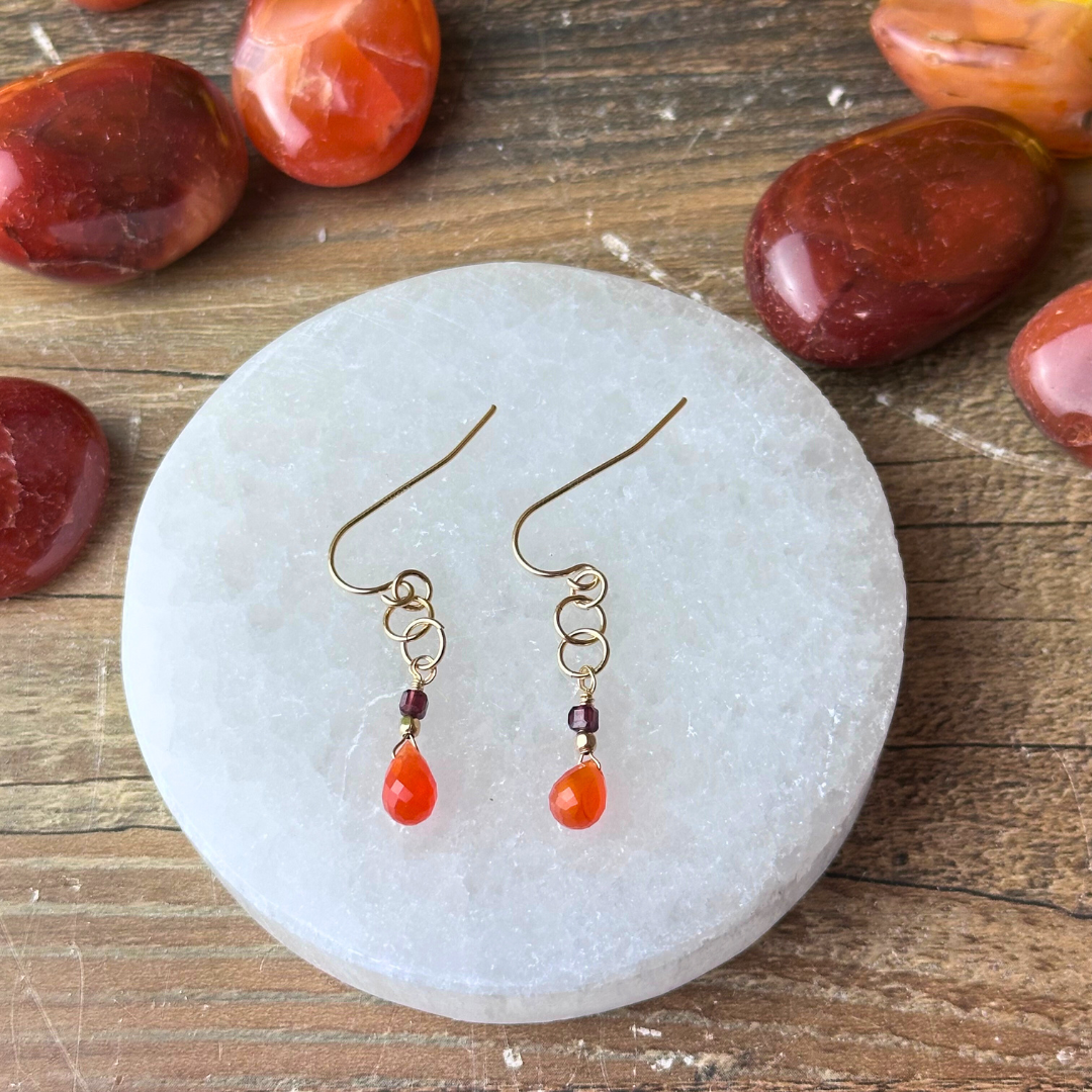 Carnelian and Garnet Dangle Earrings - Artisan Made