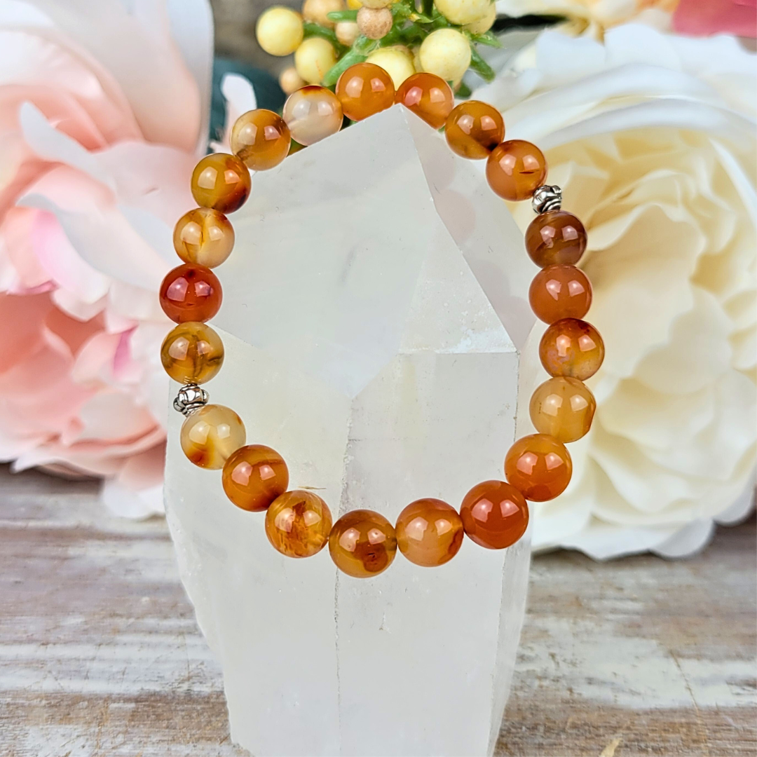 Vintage sterling silver store tumbled Carnelian bead Clapper bracelet