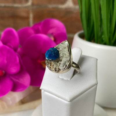 Cavansite Ring Freeform with a sterling silver Sized Band