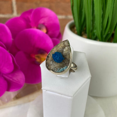 Cavansite Ring Freeform with a sterling silver Sized Band