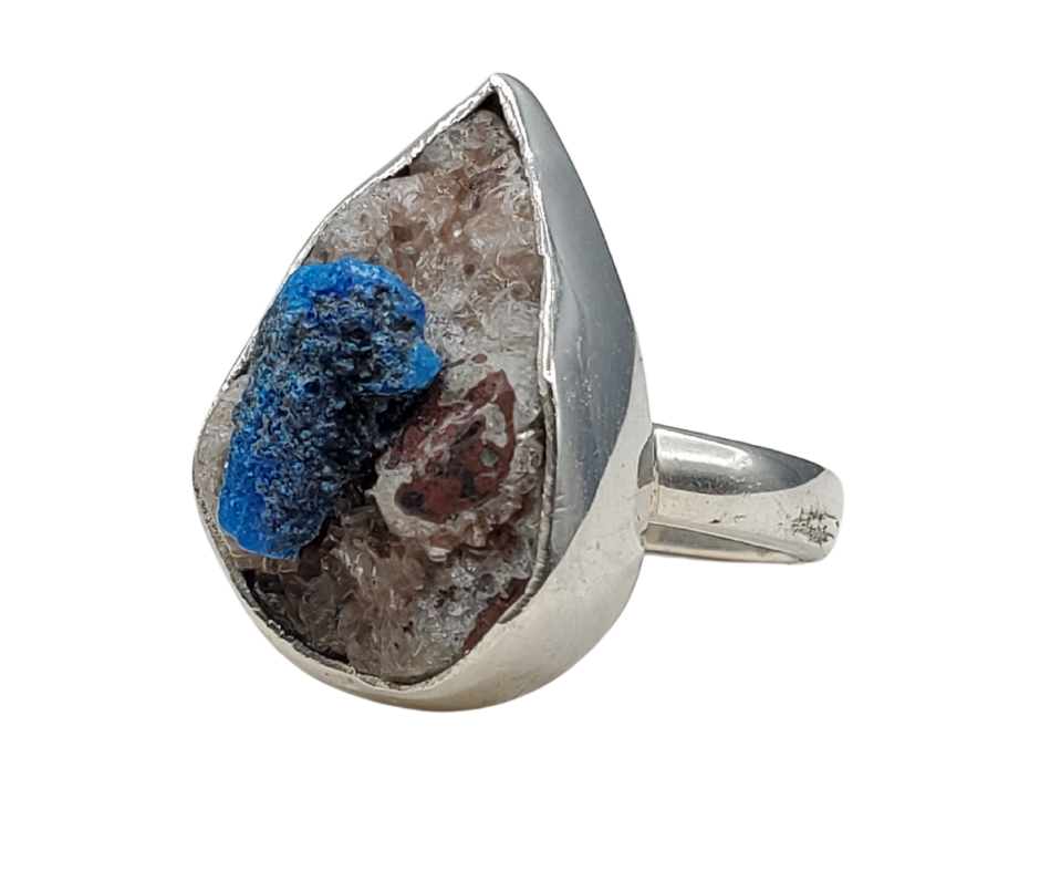 Cavansite Ring Freeform with a sterling silver Sized Band