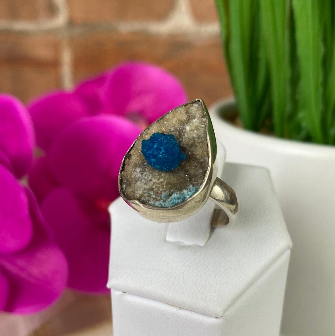 Cavansite Ring Freeform with a sterling silver Sized Band