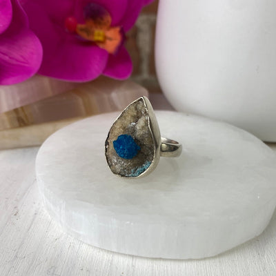 Cavansite Ring Freeform with a sterling silver Sized Band