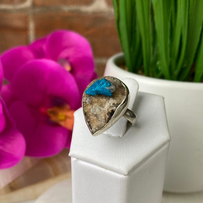 Cavansite Ring Freeform with a sterling silver Sized Band