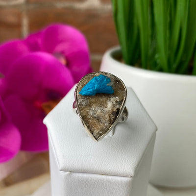 Cavansite Ring Freeform with a sterling silver Sized Band