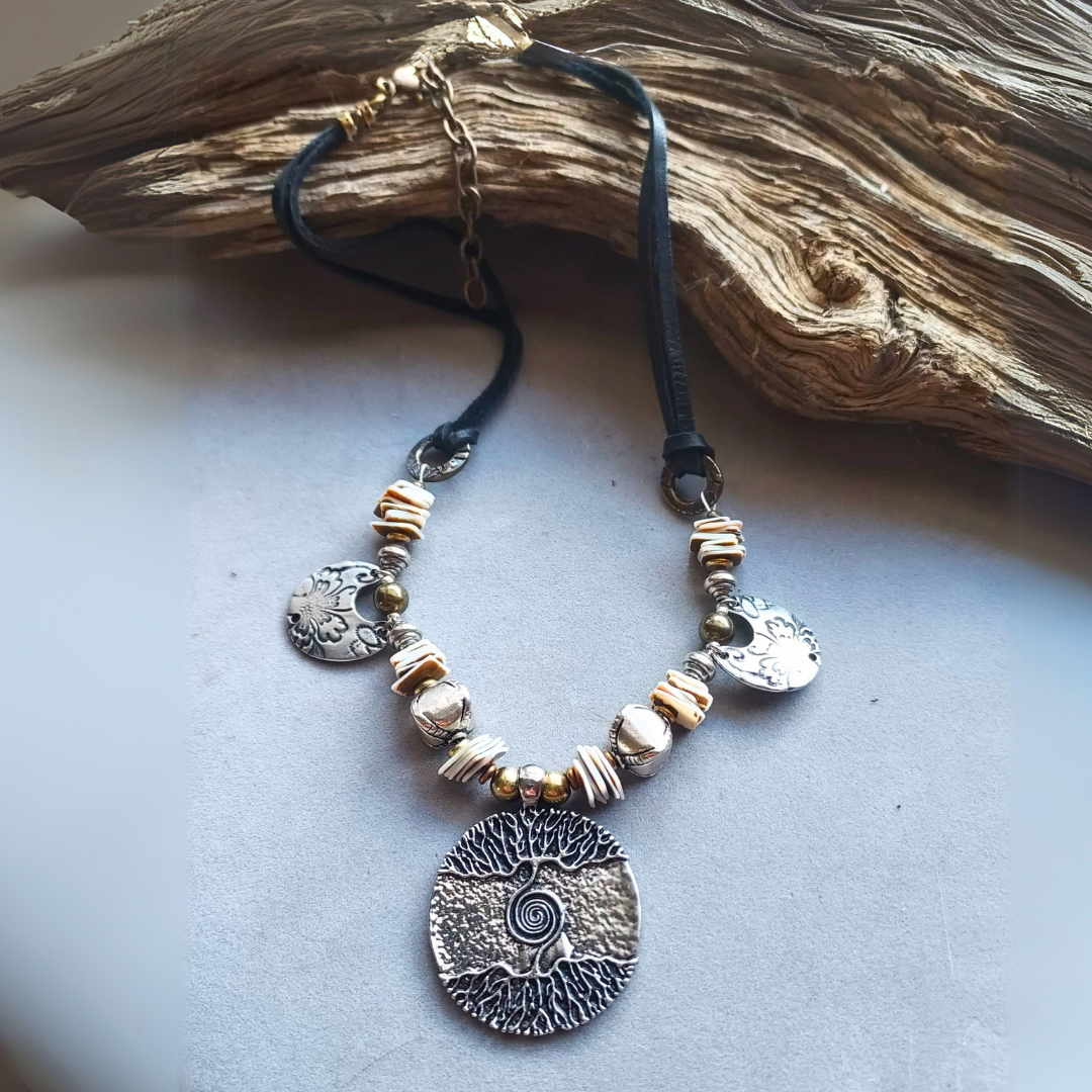 "Celtic Tree of Life" Pendant, Shell & Leather Necklace - Artisan Made