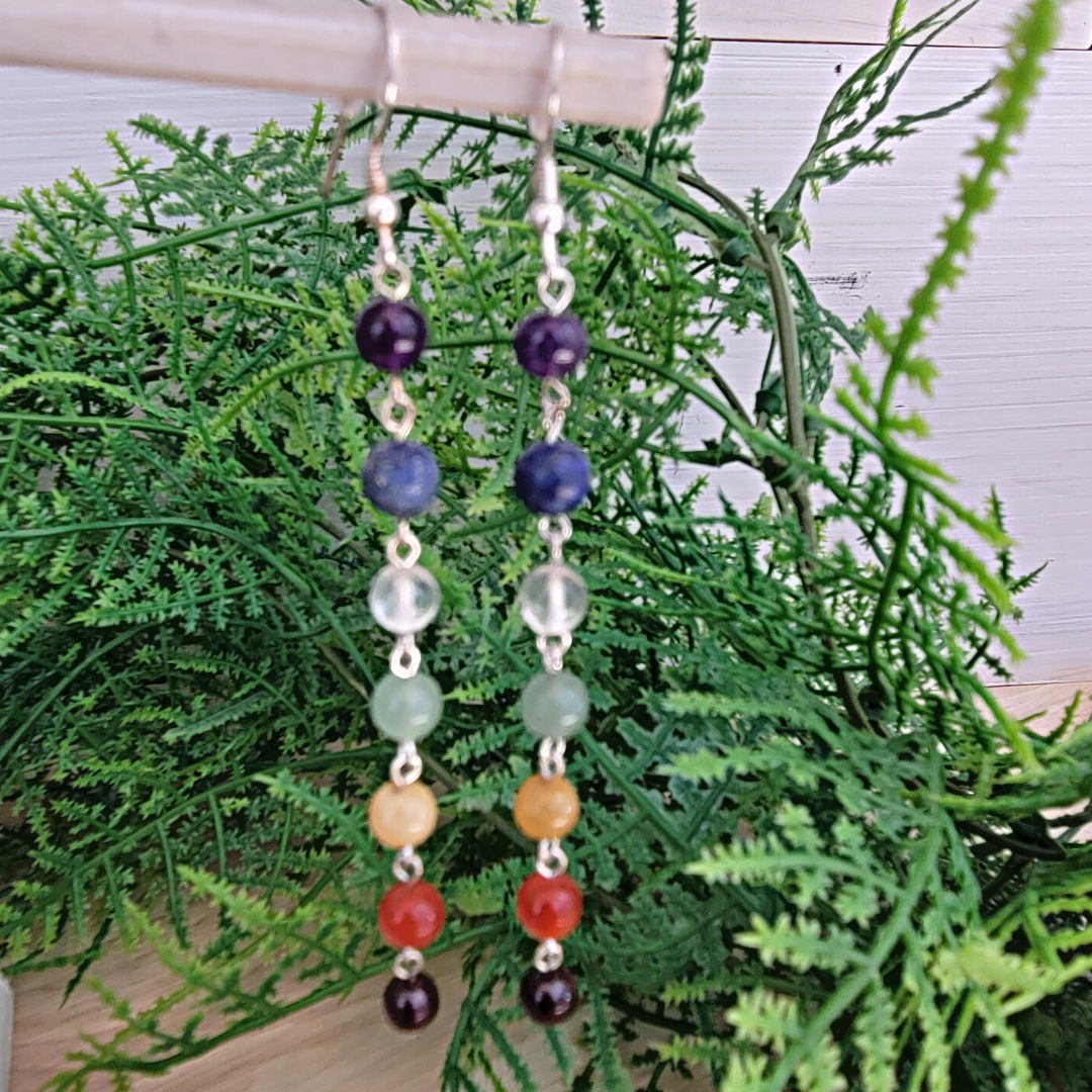 Chakra Bead sterling silver Drop Earrings 6mm