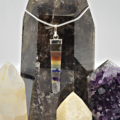 Chakra Layered Obelisk Point silver Plated Pendant 1.5"