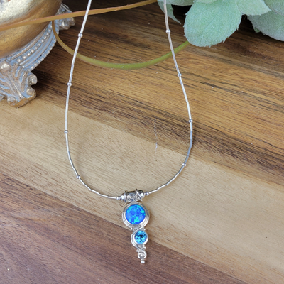 "Channel Wisdom, Strength & Creativity" Australian Opal & Blue Topaz Necklace - Artisan Made