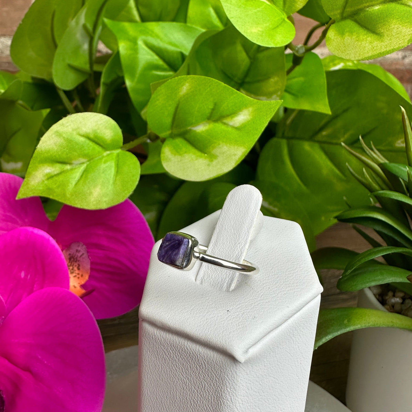 Charoite sterling silver Bezel Ring (Stone: 0.25")