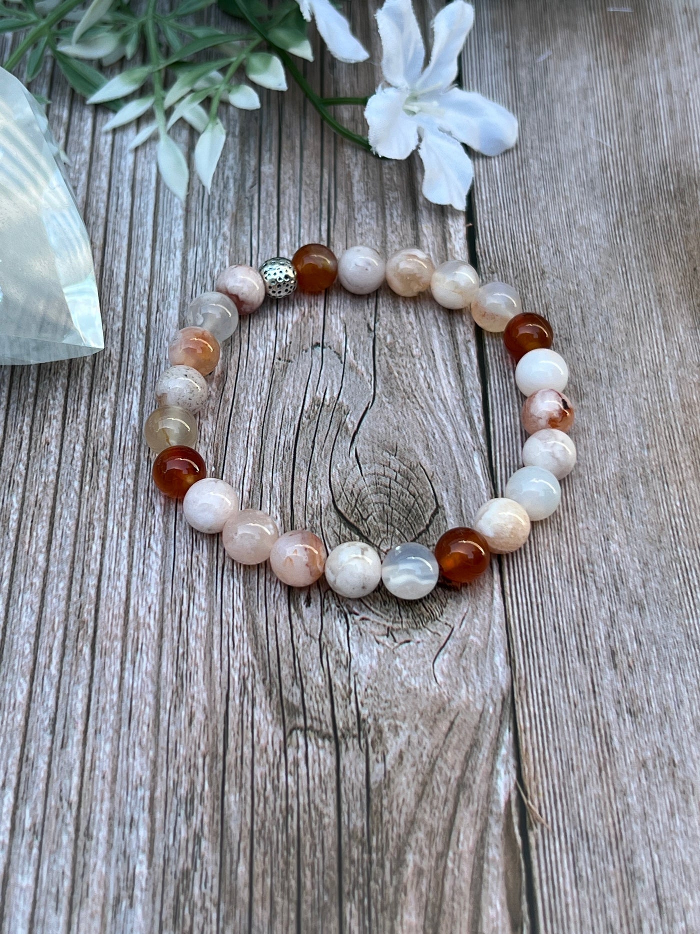 Cherry Blossom Agate & Carnelian Stretch Bracelet - Artisan Made