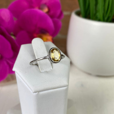 Citrine Bezel Gemstone Ring .25" (Round and Square) with sterling silver Sized Band