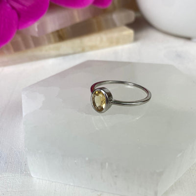 Citrine Bezel Gemstone Ring .25" (Round and Square) with sterling silver Sized Band