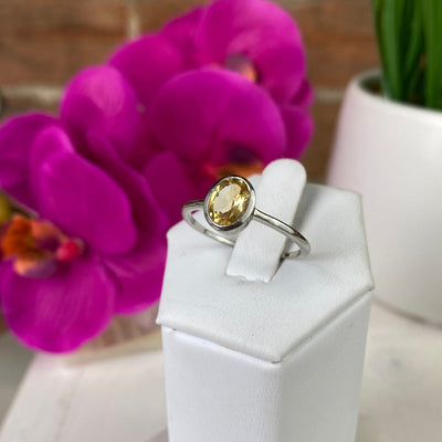 Citrine Bezel Gemstone Ring .25" (Round and Square) with sterling silver Sized Band