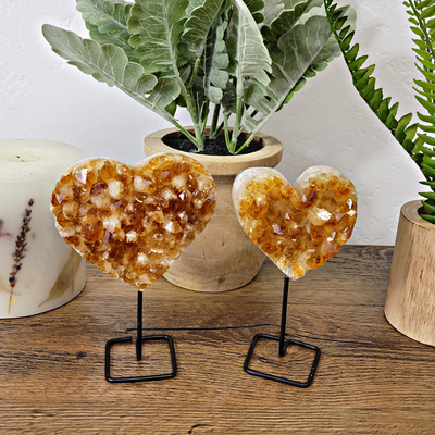 Citrine Druzy Heart on Stand 5-11"
