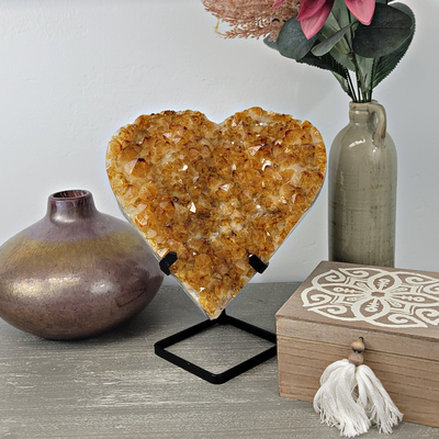 Citrine Druzy Heart on Stand 5-11"