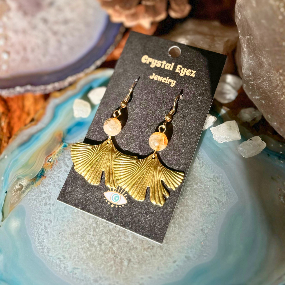 Citrine Ginkgo Leaf Earrings - Artisan Made