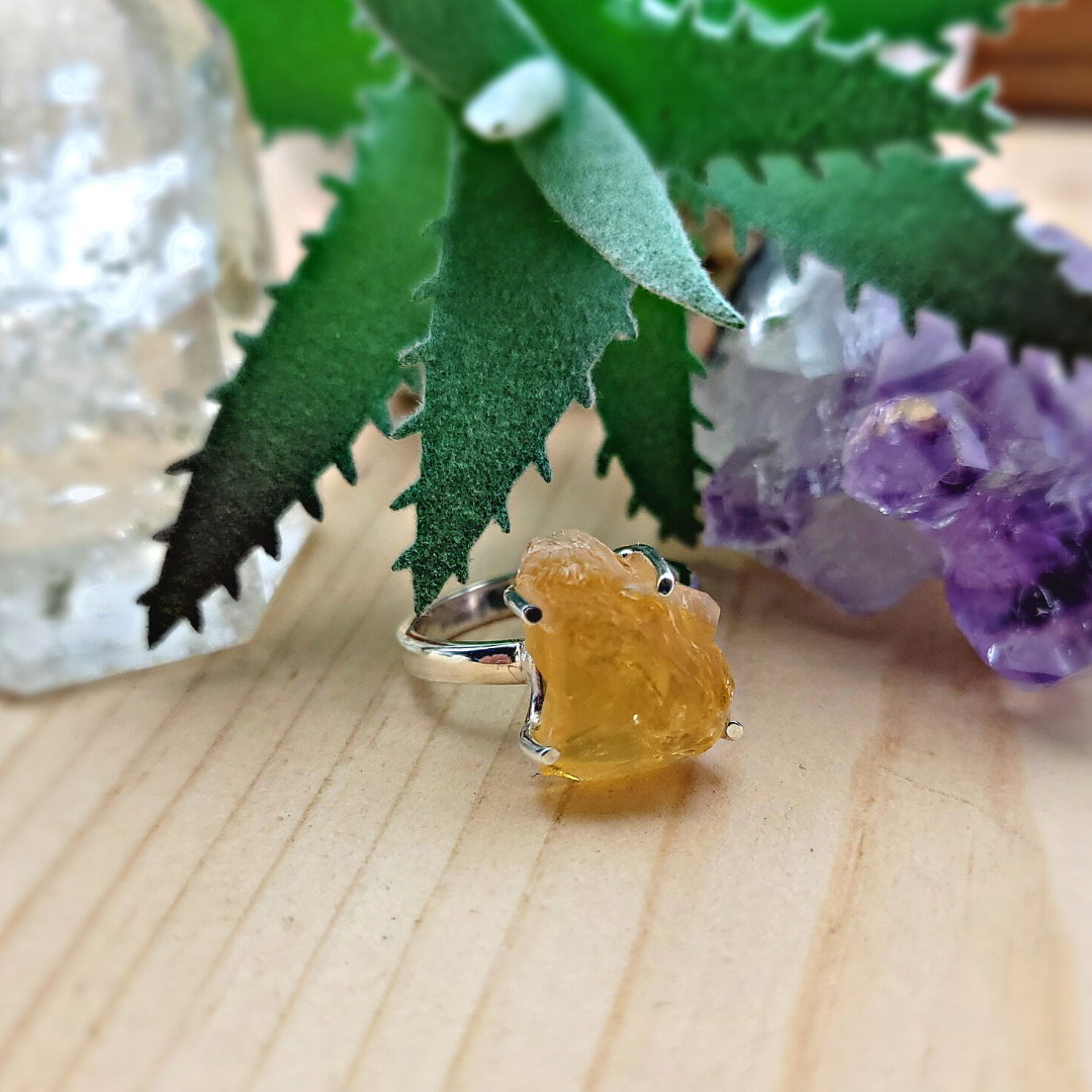 Citrine Natural Ring .75" with sterling silver Prong Sized Band