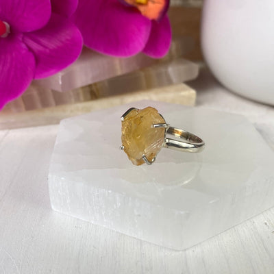 Citrine Natural Ring .75" with sterling silver Prong Sized Band