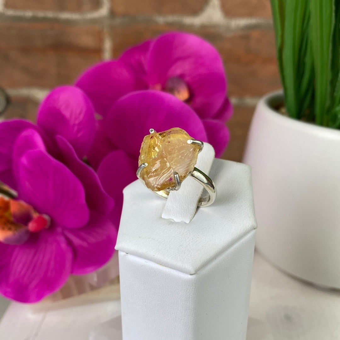Citrine Natural Ring .75" with sterling silver Prong Sized Band