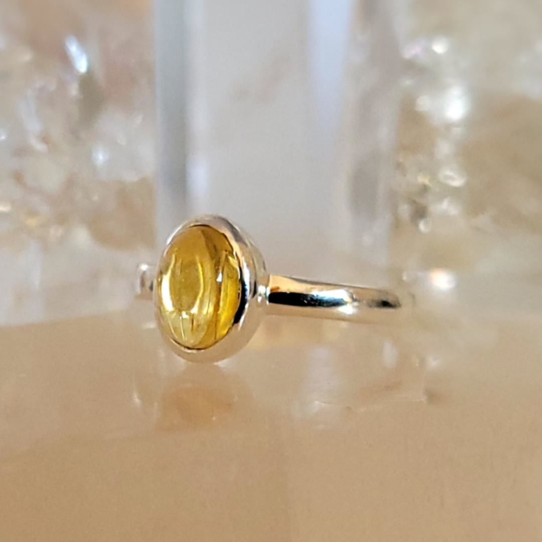 Citrine Polished Ring .25" with sterling silver Sized Band