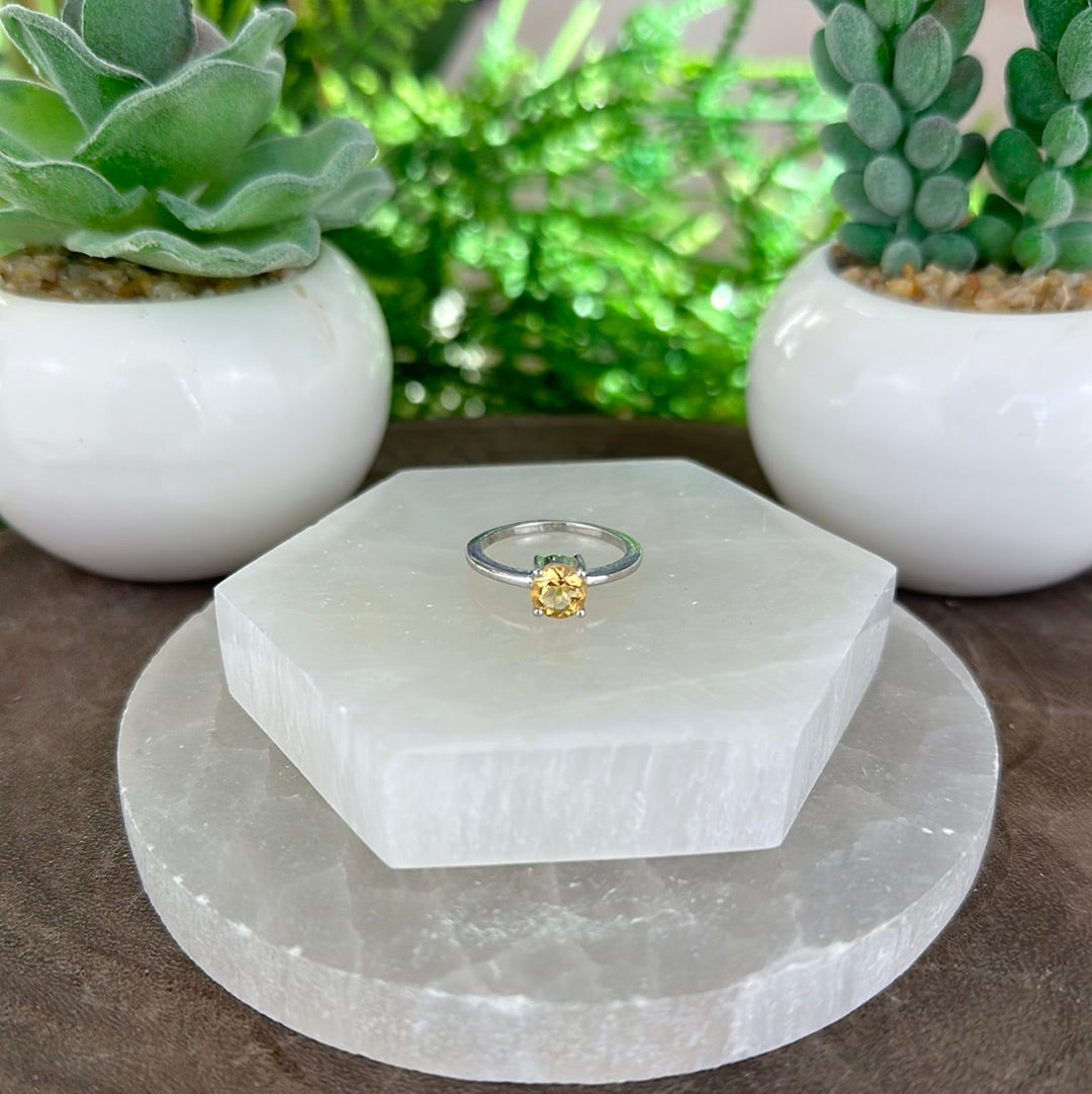 Citrine Prong sterling silver Ring (sized) in Round, Oval and Square Cuts