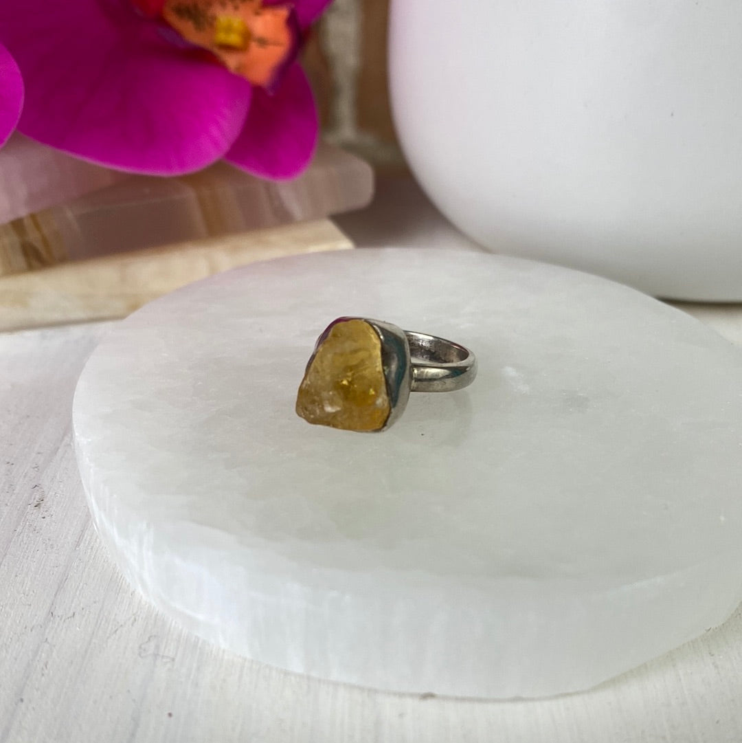 Citrine Rough sterling silver Ring (sized)