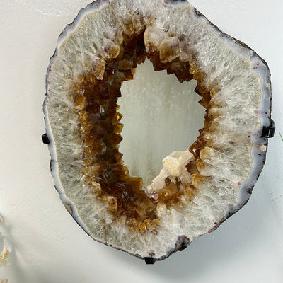 Citrine Slice Mirror with Custom Iron Frame - 9.435kg