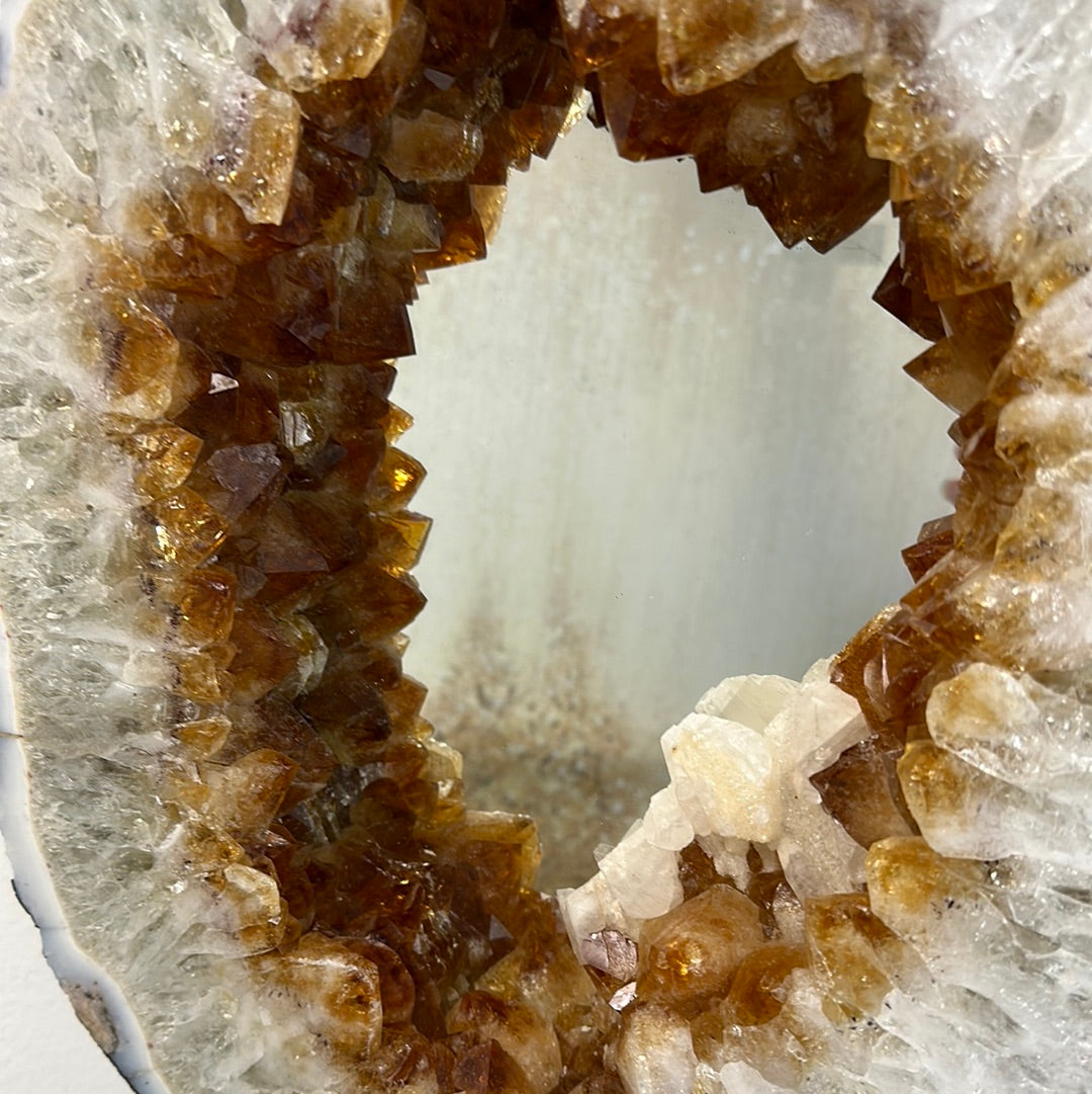 Citrine Slice Mirror with Custom Iron Frame - 9.435kg