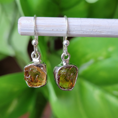 Citrine Sterling Silver Earrings Bezel Set Rough .4" Gemstone