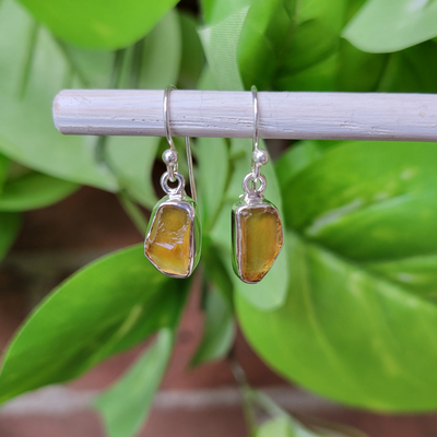 Citrine Sterling Silver Earrings Bezel Set Rough .4" Gemstone